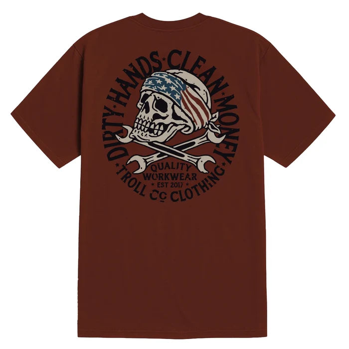 Back view of the Troll Co. DHCM Pirate graphic t-shirt in red clay