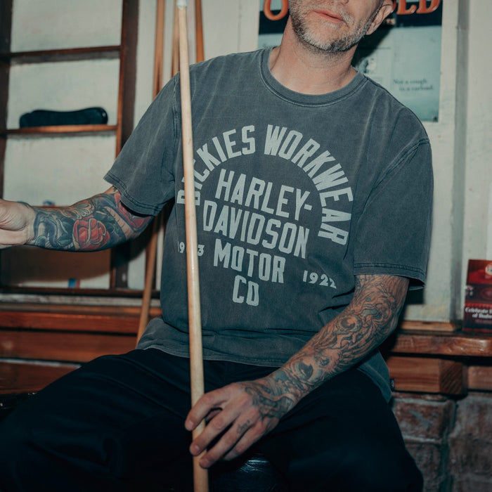 Dickies x Harley-Davidson washed short sleeve tee in black, available in big and tall sizes