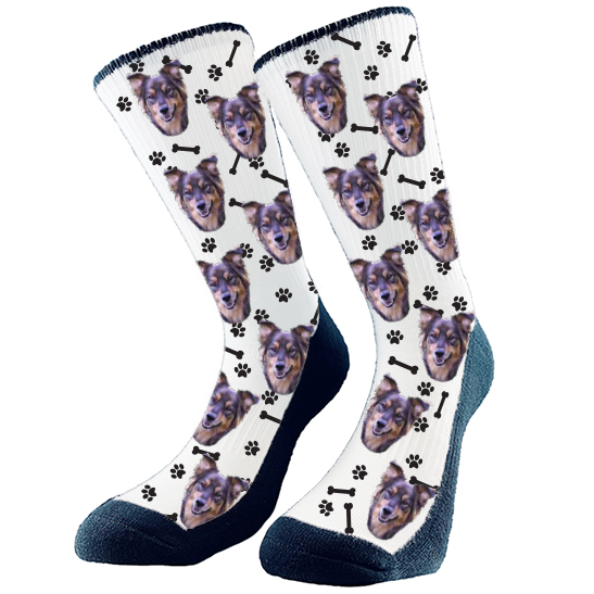 Custom Dog Socks with Bones and Paw Prints, personalized socks, face socks, pet socks, dog socks, pets