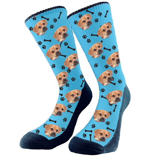 Custom Dog Socks with Bones and Paw Prints, personalized socks, face socks, pet socks, dog socks, pets