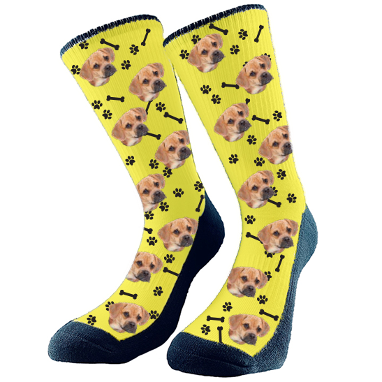 Custom Dog Socks with Bones and Paw Prints, personalized socks, face socks, pet socks, dog socks, pets