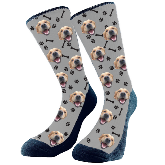 Custom Dog Socks with Bones and Paw Prints, personalized socks, face socks, pet socks, dog socks, pets