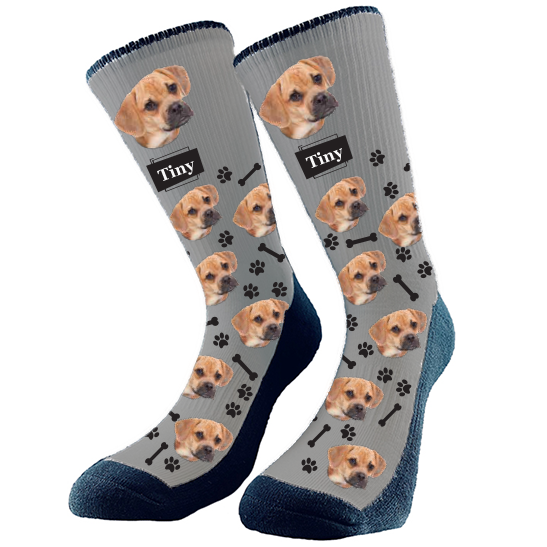 Dog Socks to keep them with you all day. You select the design and customize it and we will make it for you.