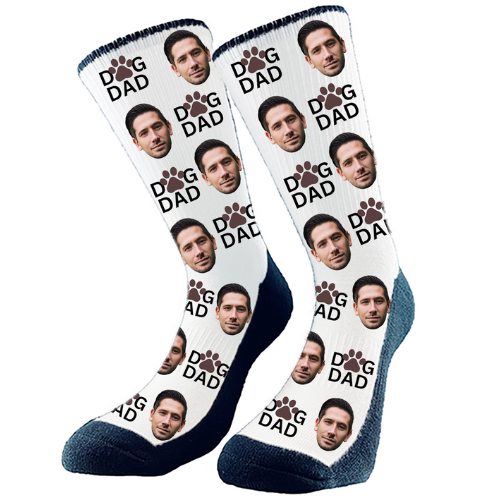 Custom 'Dog Dad' socks featuring a fun design for proud dog owners, made by The Sock Bar.
