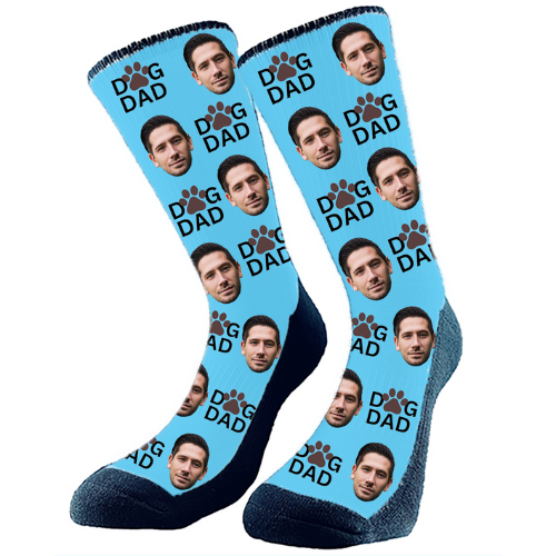 Custom 'Dog Dad' socks featuring a fun design for proud dog owners, made by The Sock Bar.