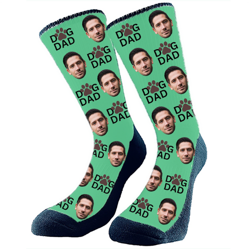 Custom 'Dog Dad' socks featuring a fun design for proud dog owners, made by The Sock Bar.