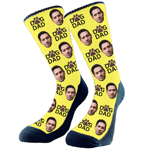 Custom 'Dog Dad' socks featuring a fun design for proud dog owners, made by The Sock Bar.