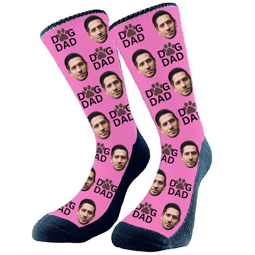 Custom 'Dog Dad' socks featuring a fun design for proud dog owners, made by The Sock Bar.