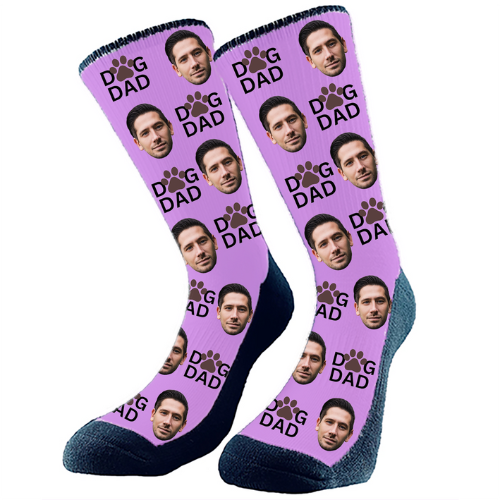 Custom 'Dog Dad' socks featuring a fun design for proud dog owners, made by The Sock Bar.