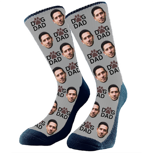 Custom 'Dog Dad' socks featuring a fun design for proud dog owners, made by The Sock Bar.