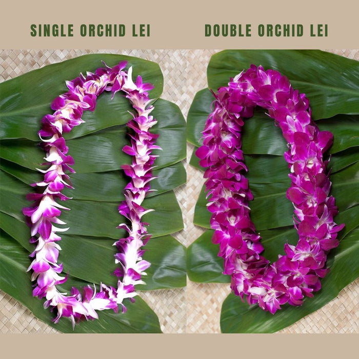 ORCHID LEI Compare 'Single Orchid Lei' vs 'Double Orchid Lei'.
