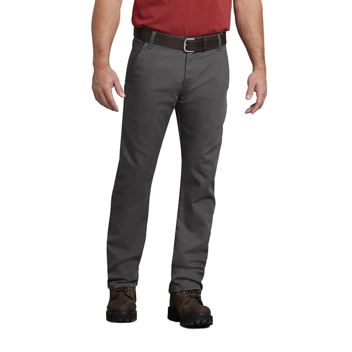 Dickies FLEX regular fit duck carpenter pant in stonewashed gray, front view with hammer loop