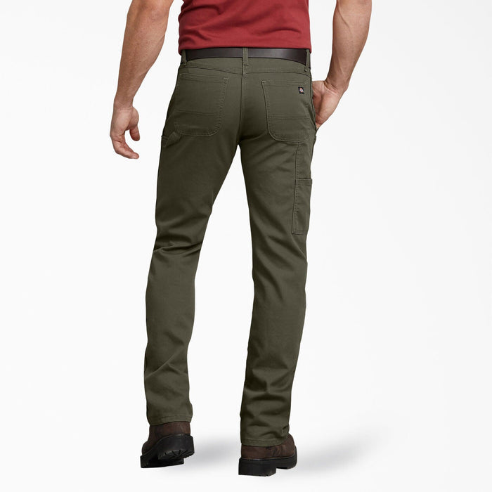 Back view of the Dickies moss green duck carpenter pant showing the back pockets