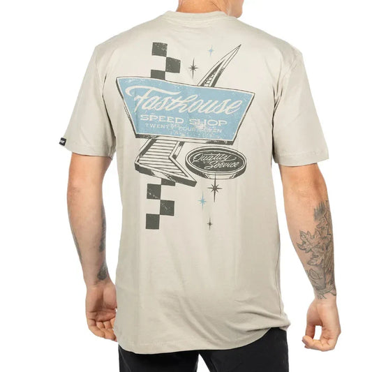 Fasthouse Drive-In short-sleeve graphic t-shirt in light gray, available in big and tall sizes