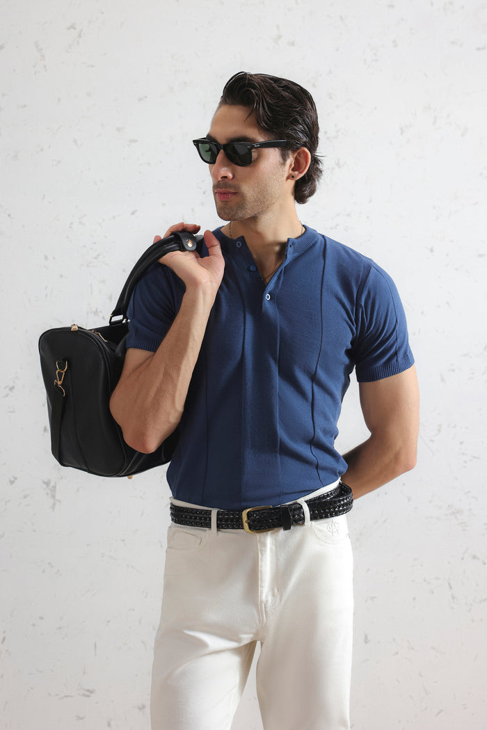 Drop Needle Knit Henley Shirt