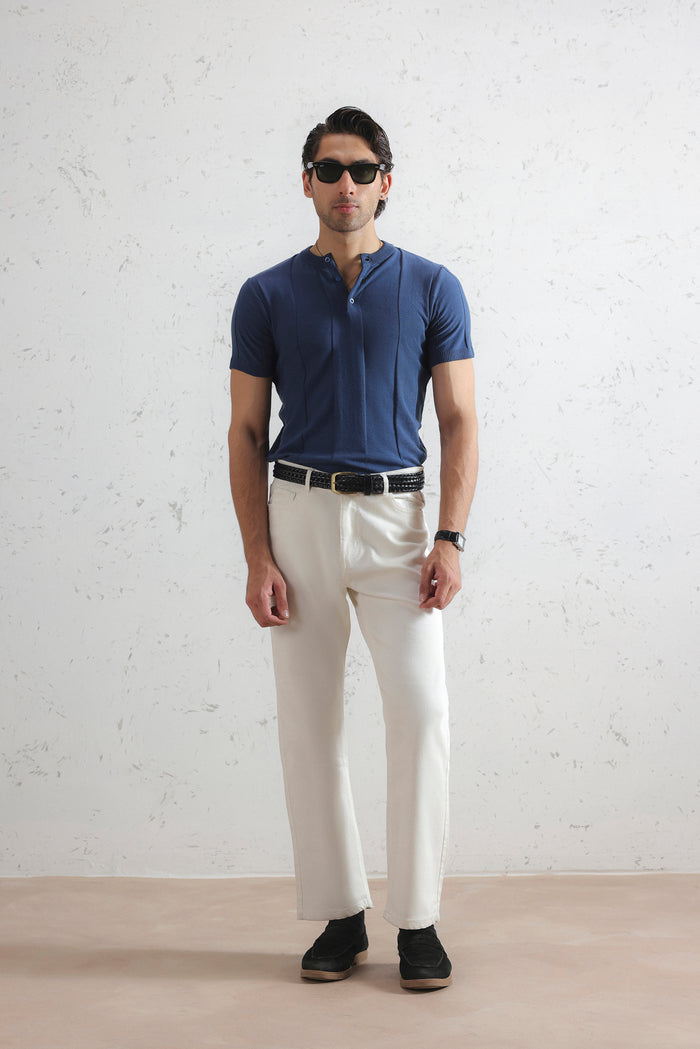Drop Needle Knit Henley Shirt