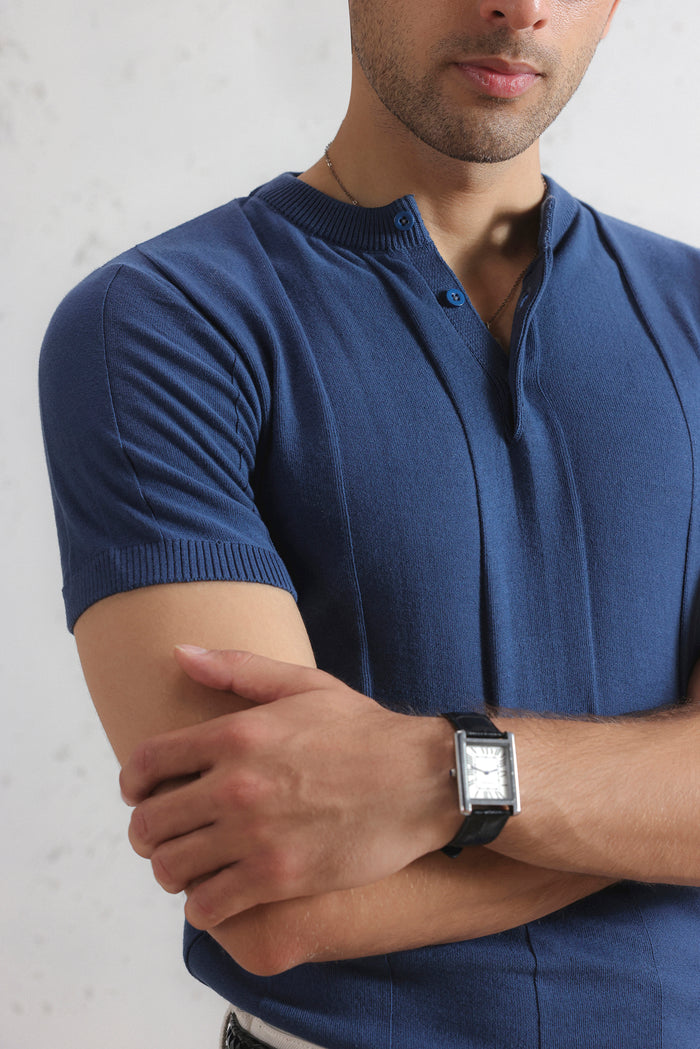 Drop Needle Knit Henley Shirt