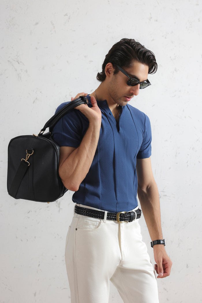 Drop Needle Knit Henley Shirt