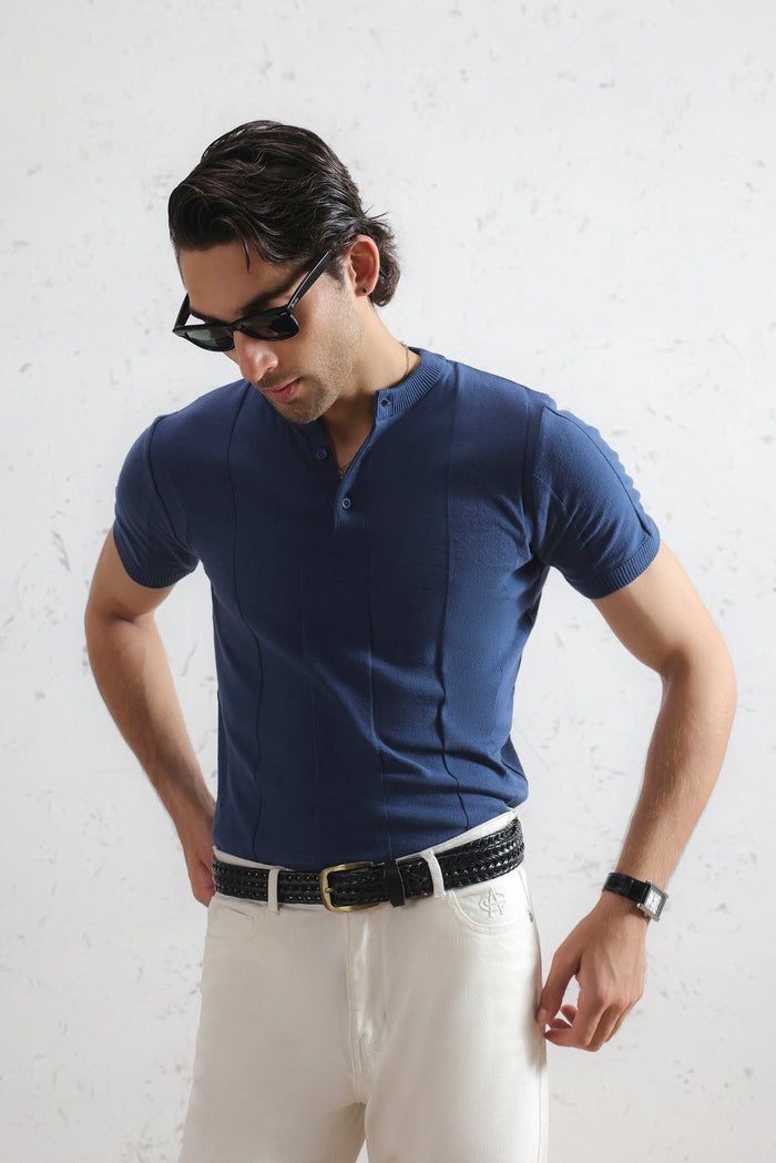 Drop Needle Knit Henley Shirt