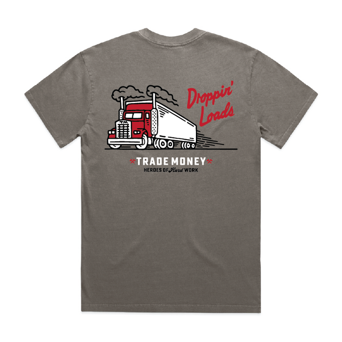 Trade Money Droppin' Loads heavyweight short-sleeve graphic t-shirt in faded grey, available in big and tall sizes