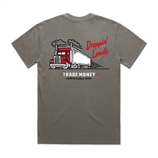 Trade Money Droppin' Loads heavyweight short-sleeve graphic t-shirt in faded grey, available in big and tall sizes