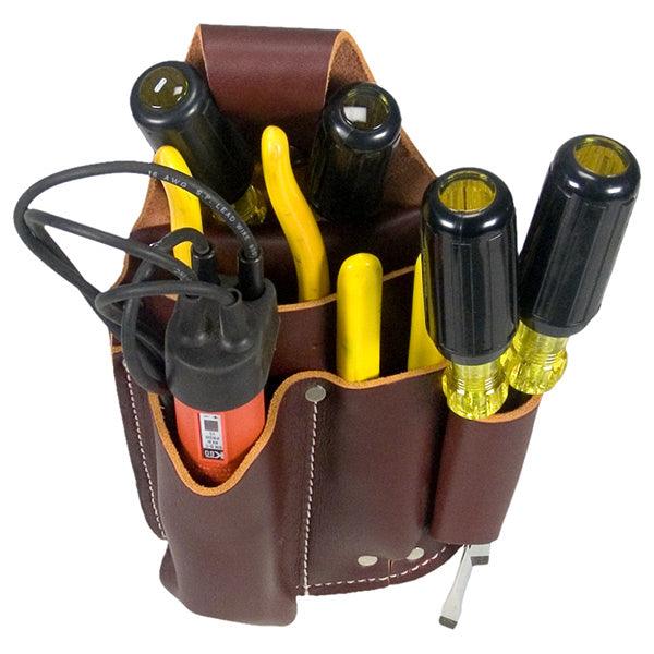 Occidental Leather electrician's pocket caddy, top view of the tool slots