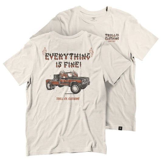 Troll Co. Everything is Fine short-sleeve graphic t-shirt in sand, available in big and tall sizes
