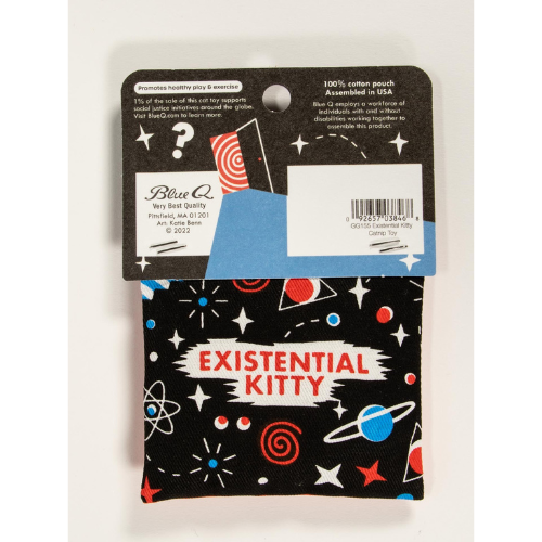 Existential Kitty Catnip Toy – a small catnip-filled toy shaped like a thoughtful kitty, perfect for cats to play with and nibble.
