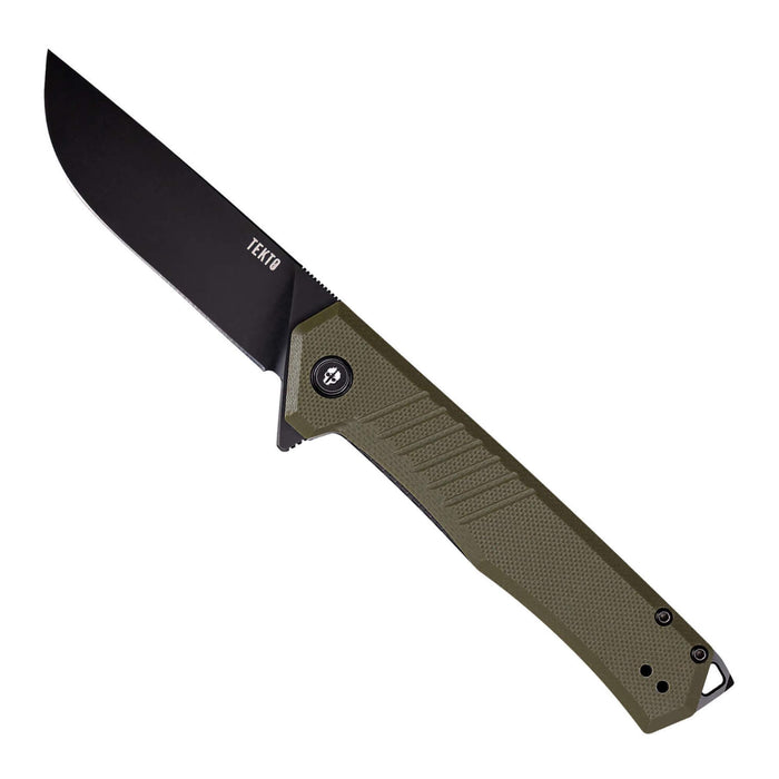 Tekto F1 Alpha folding knife with green G10 handle and black accent hardware