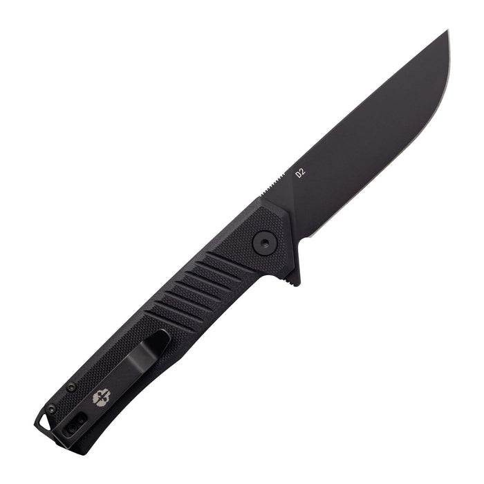 Tekto F1 Alpha black G10 folding knife, alternate view of the blade and pocket clip