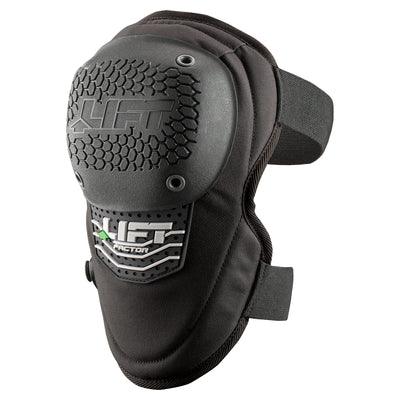 Lift Safety Factor knee guard in black, angled 45 degree view
