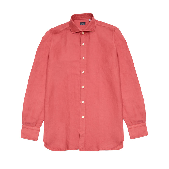 Finamore Napoli Cotton/Linen Blend Shirt in Coral