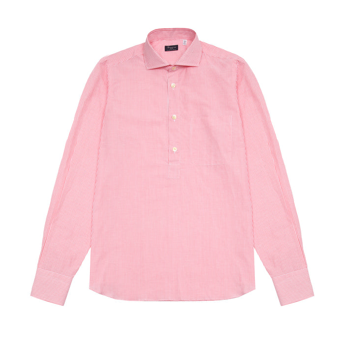 Finamore Porto Popover Shirt in Pink Stripe