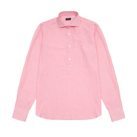 Finamore Porto Popover Shirt in Pink Stripe