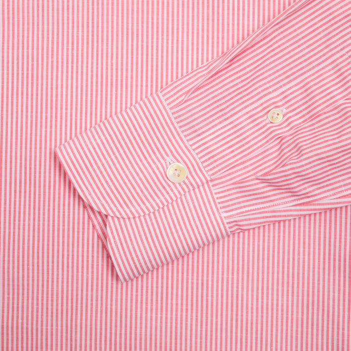 Finamore Porto Popover Shirt in Pink Stripe