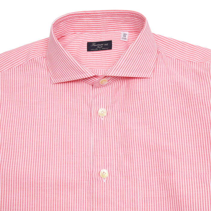 Finamore Porto Popover Shirt in Pink Stripe