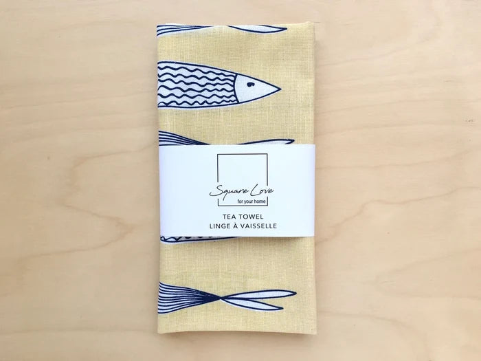 FISH LINEN TEA TOWEL-YELLOW