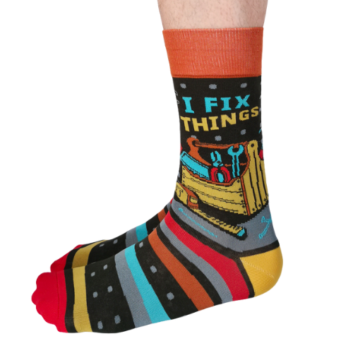 Fix It men’s socks featuring a fun, DIY-inspired design, perfect for anyone who loves to get things done.