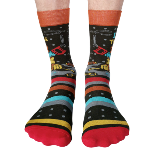 Fix It men’s socks featuring a fun, DIY-inspired design, perfect for anyone who loves to get things done.