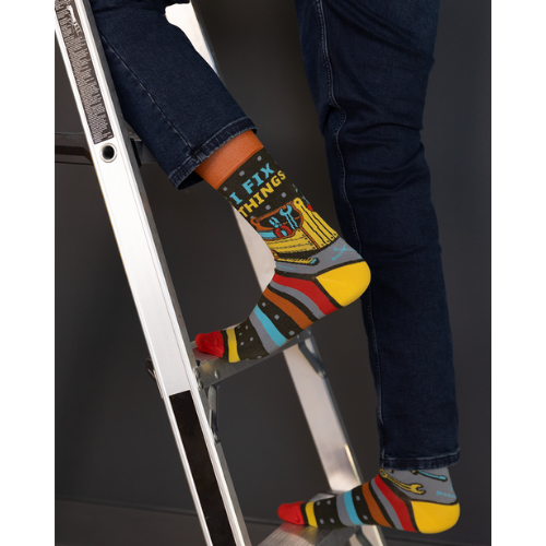 Fix It men’s socks featuring a fun, DIY-inspired design, perfect for anyone who loves to get things done.