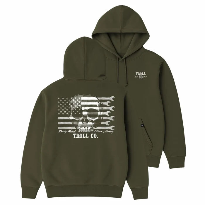 Troll Co. Flagship Skull hooded sweatshirt in military green