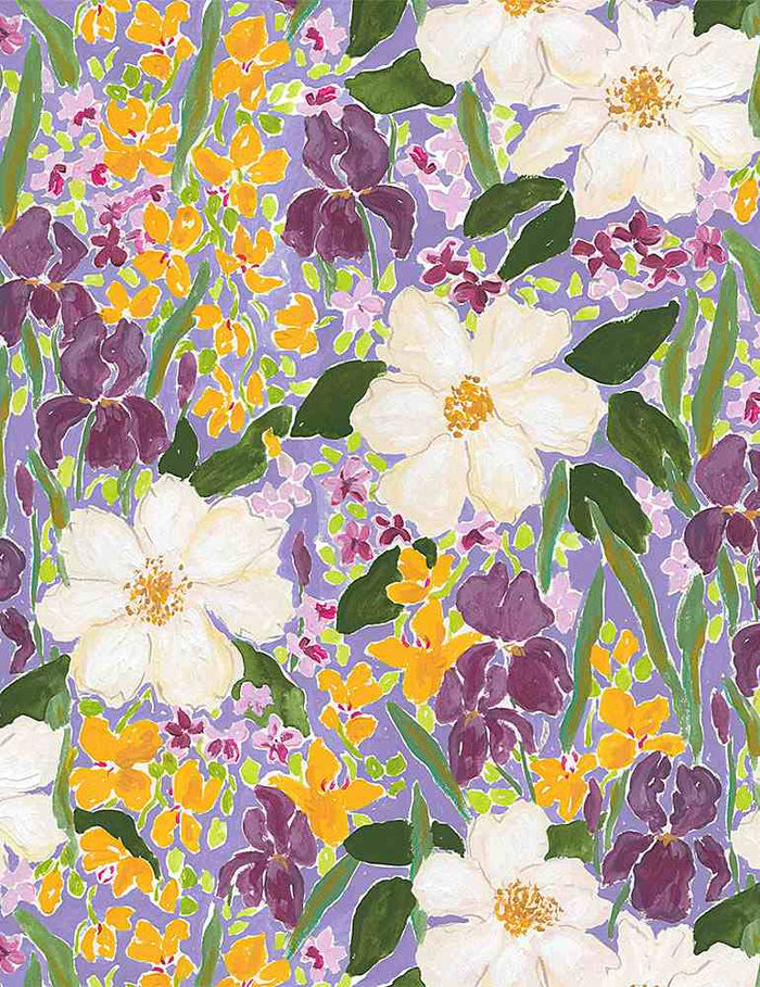 Floral on Purple 100% Cotton Sold by the Yard Novelty