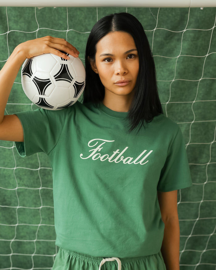 Made in Canada 100% Organic Cotton Soccer Football Script Flag Tee Green - Unisex - Province of Canada
