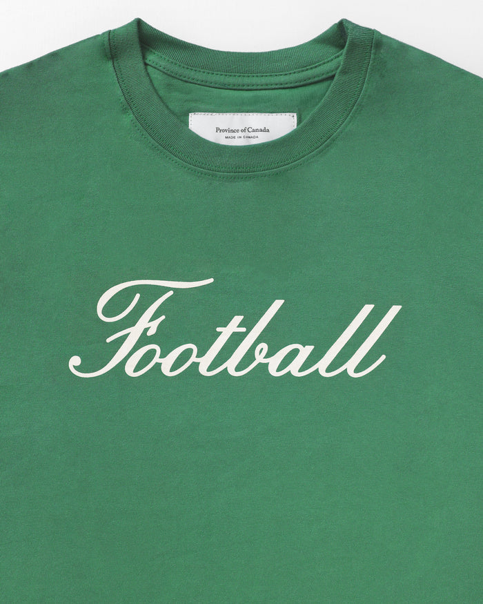 Made in Canada 100% Organic Cotton Soccer Football Script Flag Tee Green - Unisex - Province of Canada