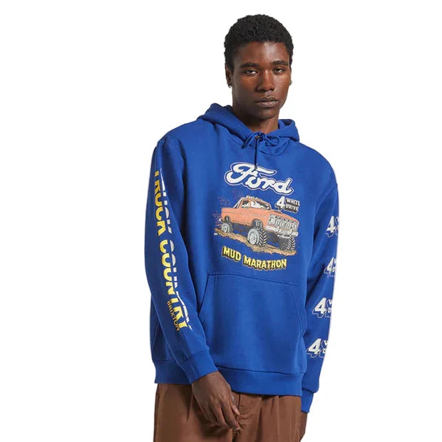 Brixton Ford Mud Marathon relaxed fit fleece hoodie in Ford blue