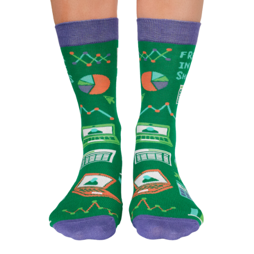 A close-up of Uptown Sox's Freak in the Sheets socks, showing a playful design with colorful sheets and quirky details. Perfect for those with a fun sense of humor.
