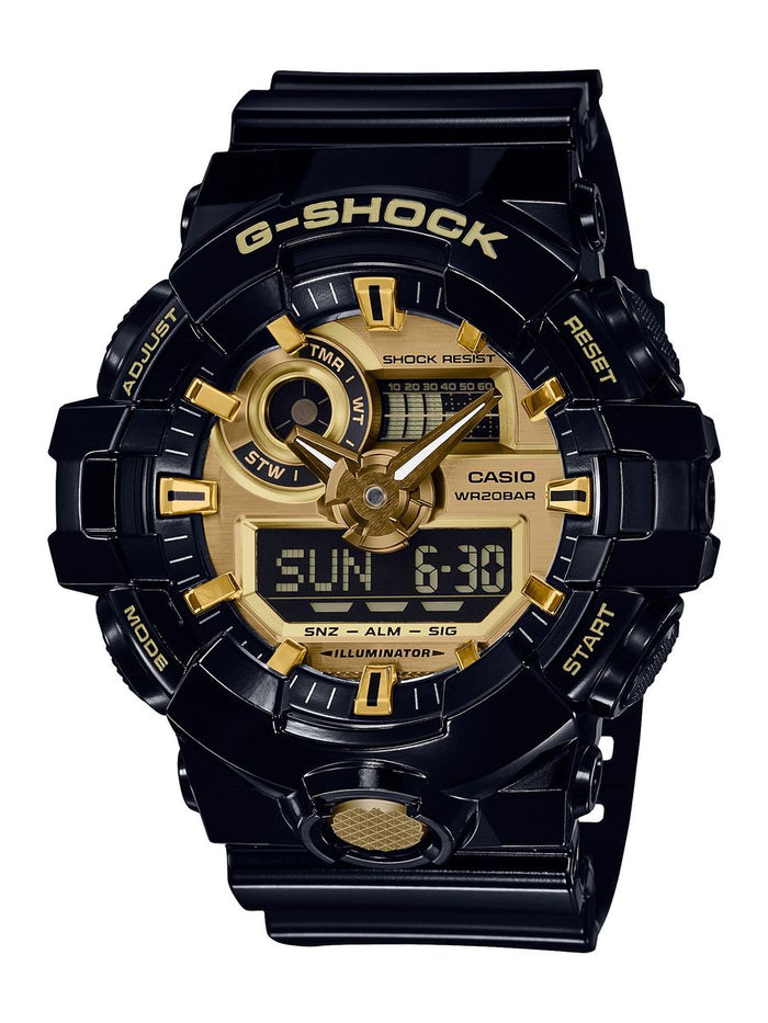 G-Shock GA700 series watch in black and gold
