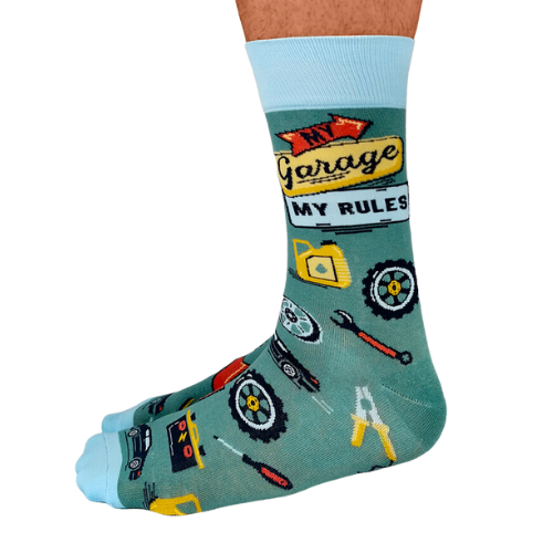 Garage Guru Men's Socks. My garage rules writing with garage tools and items in a pattern.
