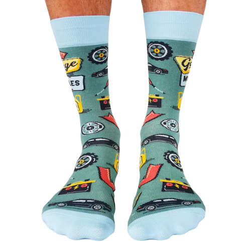 Garage Guru Men's Socks. My garage rules writing with garage tools and items in a pattern.