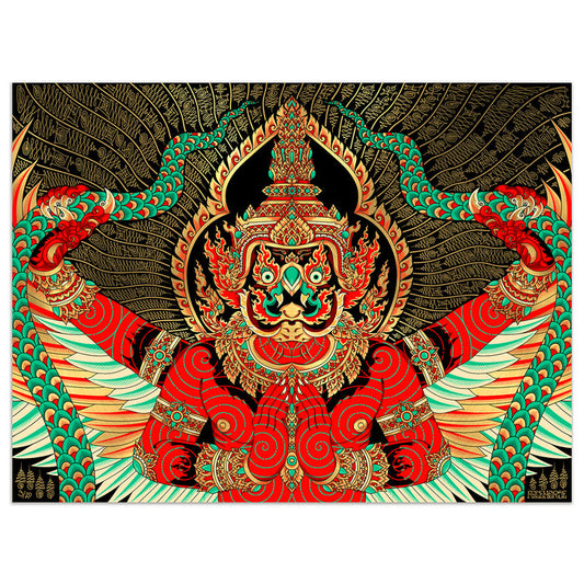 'Garuda' Gold Foil - Neon, Hand Embellished Screen-print